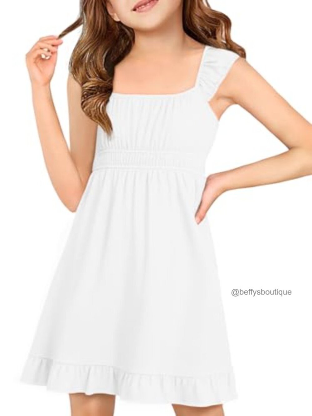 Girls Square Neck Sleeveless A-Line Mini Dress, Summer Casual Flowy Sun Dress